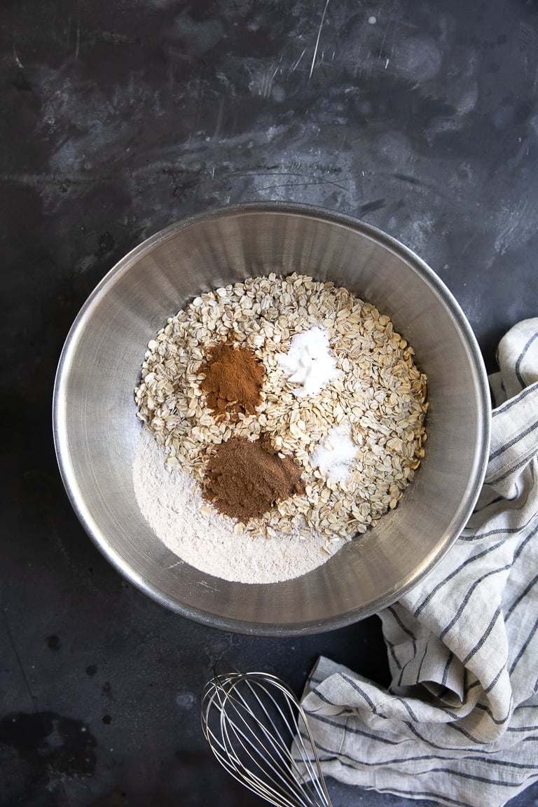 oats flour and spices in mixing bowl