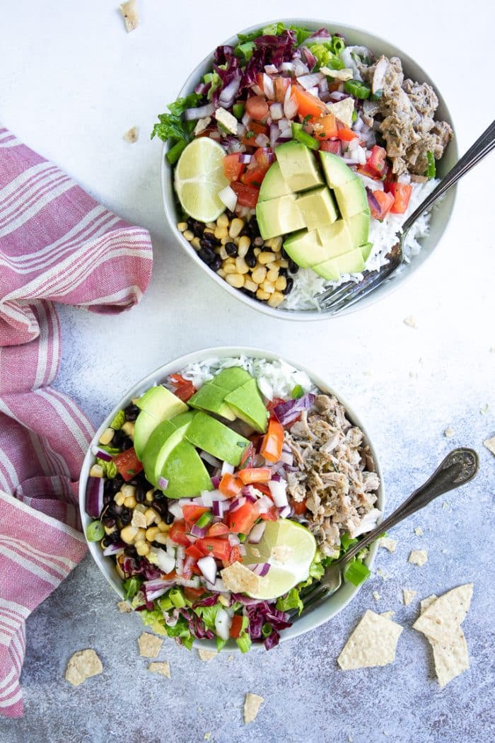 two chili verde burrito bowls