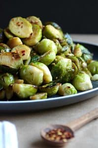 Sauteed Brussel Sprouts with Lemon, Garlic and Red Chili Flakes