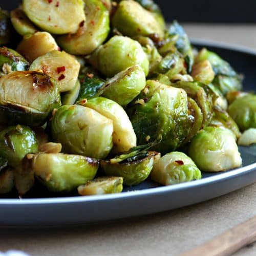 Sauteed Brussel Sprouts with Lemon, Garlic and Red Chili Flakes