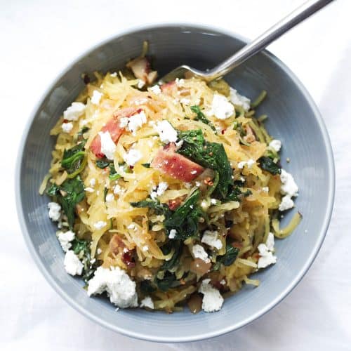 Spaghetti Squash with Spinach, Bacon and Goat Cheese
