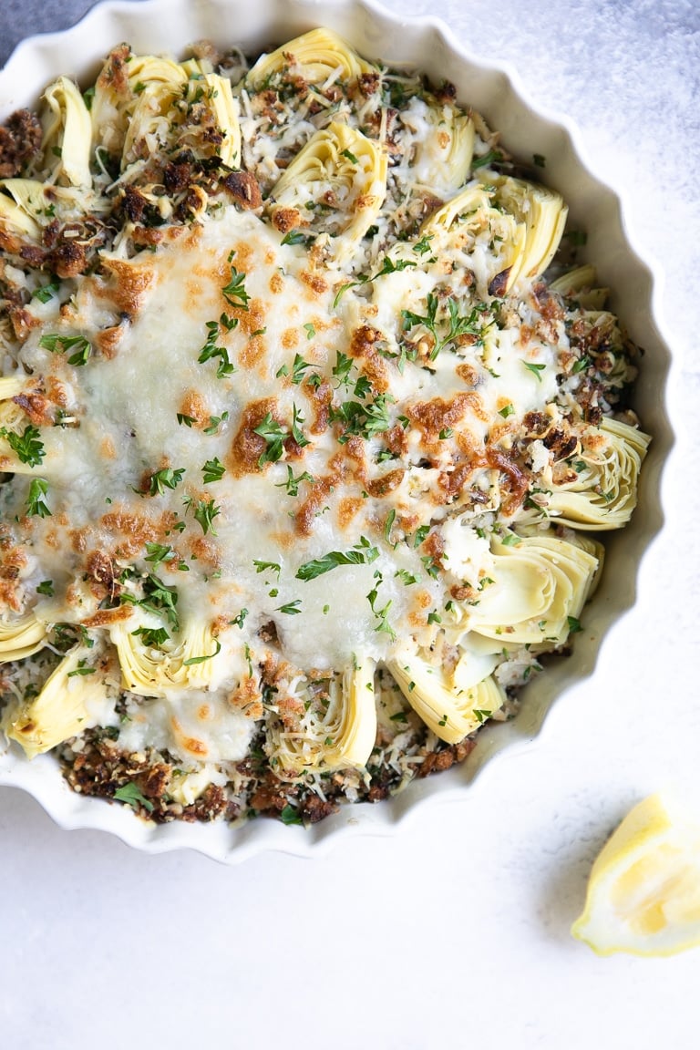 Canned Artichoke Hearts With Parmesan Breadcrumb Topping The Forked Spoon