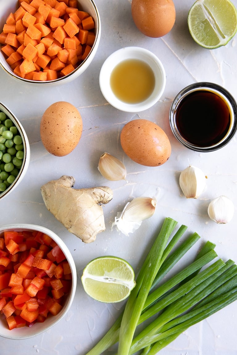 Ingredients used in cauiflower fried rice.