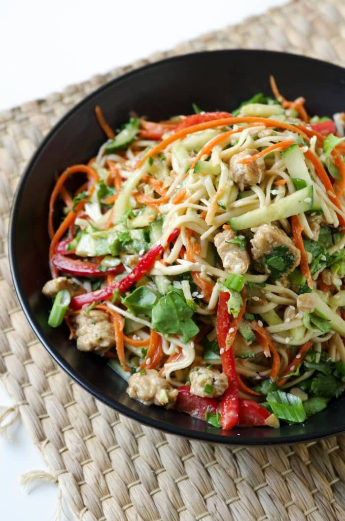 Tempeh Noodle Bowl with Sesame Garlic Dressing 