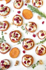 Sweet Potato Rounds with Ricotta, Walnuts, Cranberries and Fresh Herbs