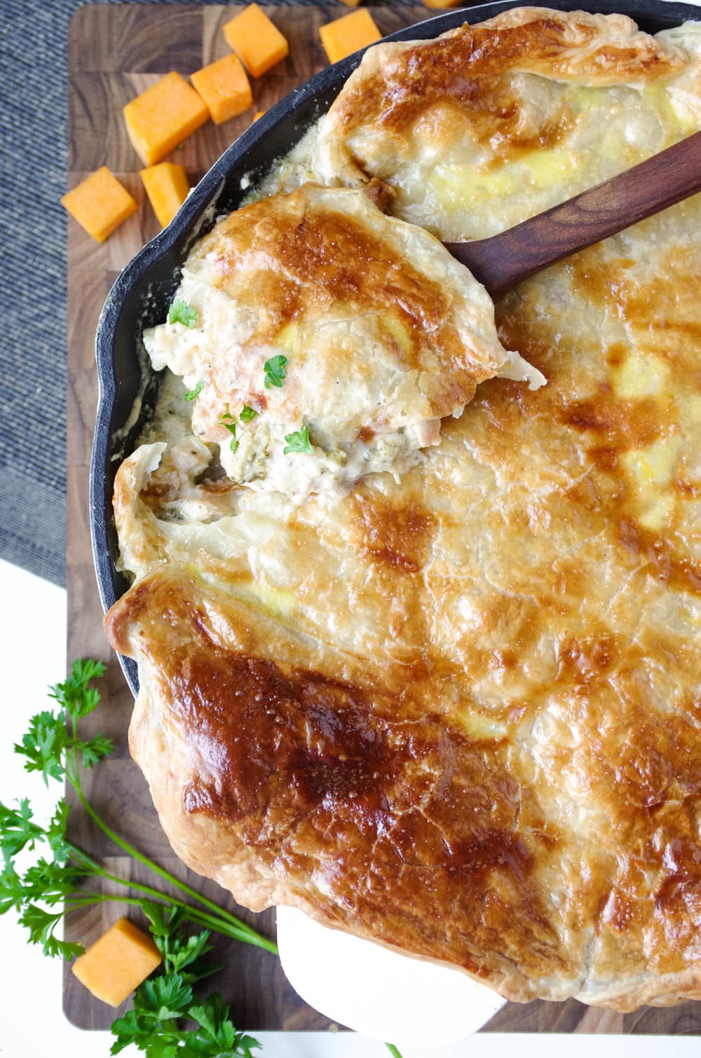 Chicken Alfredo Bake in a skillet