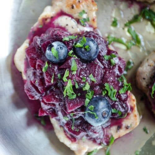 Pan Seared Pork Chops with Blueberry Apple Compote