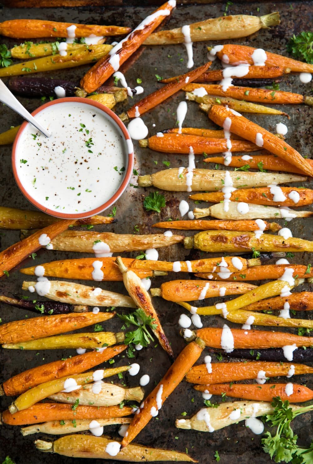 A pile of roasted carrots