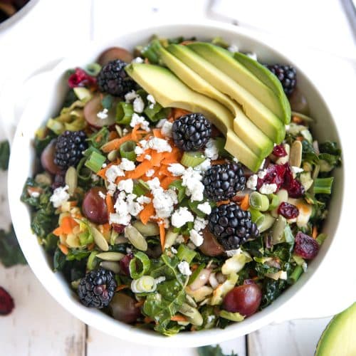 Shredded Kale and Brussels Sprout Salad with Lemon + Orange Vinaigrette