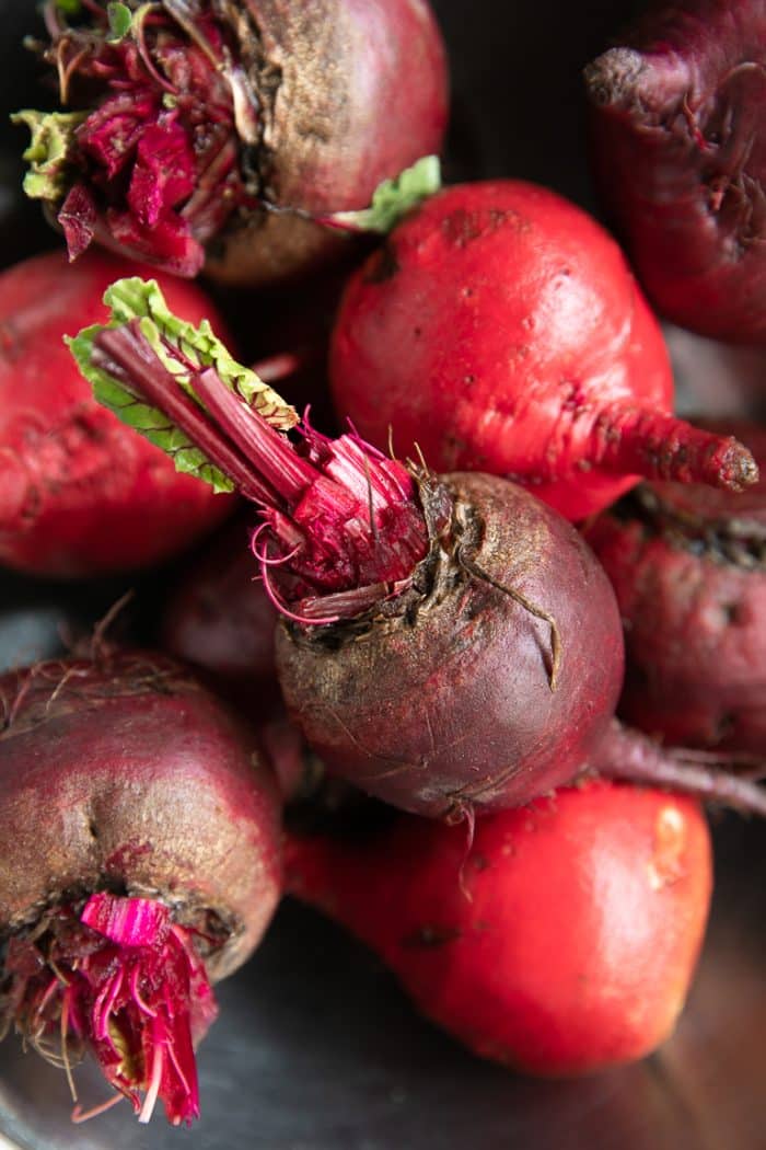 A close up of fresh beets