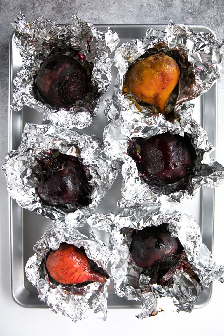 Cooked beets in foil