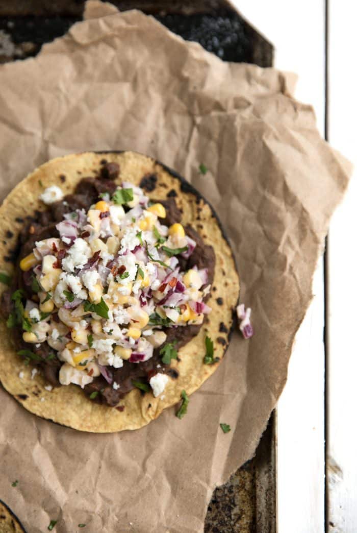 Mexican Street Corn Tostadas with Chipotle Back Beans