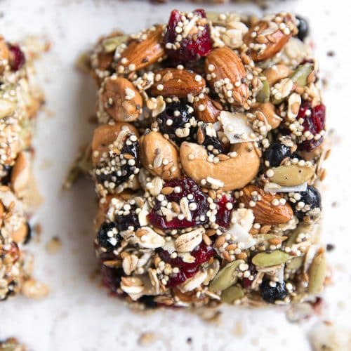 A close up of nutty superfood oat bars