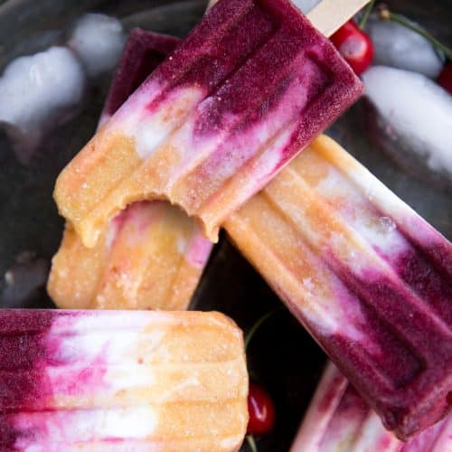 Roasted Peach and Cherry Coconut Popsicles