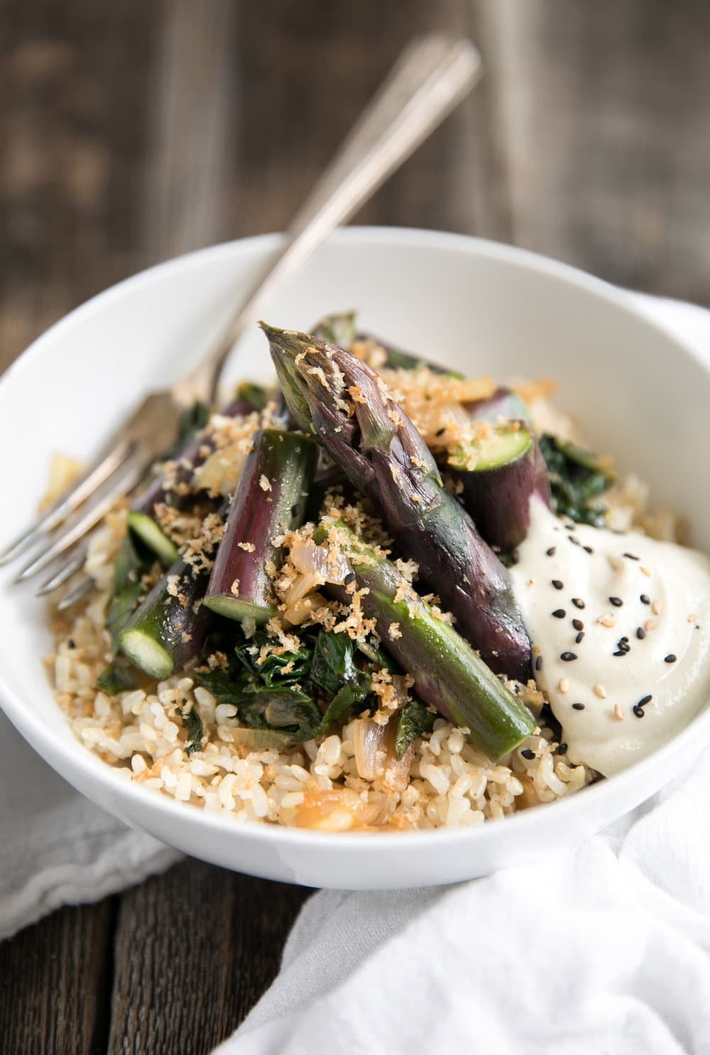 Purple Asparagus and Buttery Toasted Breadcrumbs