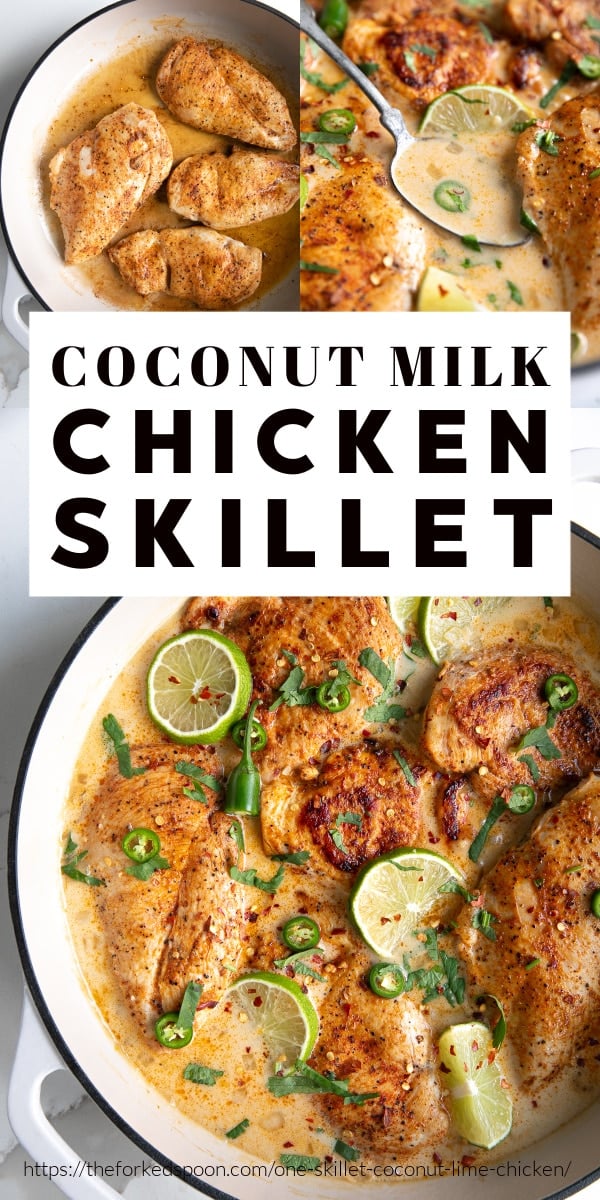 Creamy Coconut Milk Chicken Recipe (One-Skillet) pinterest pin collage image