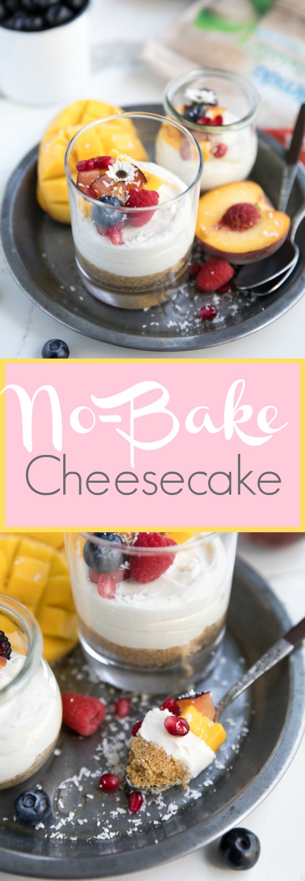 Easy No-Bake Summer Cheesecake via @theforkedspoon #cheesecake #dessert #nobake #lessaddedsugar #splenda #sponsored #fruit #theforkedspoon