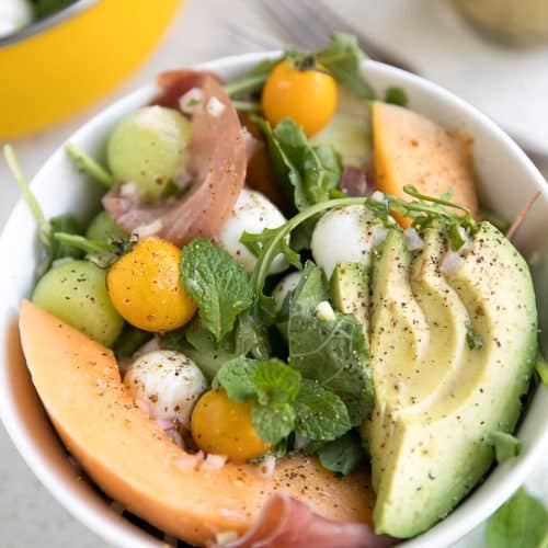 melon & mozzarella salad with prosciutto - The Forked Spoon