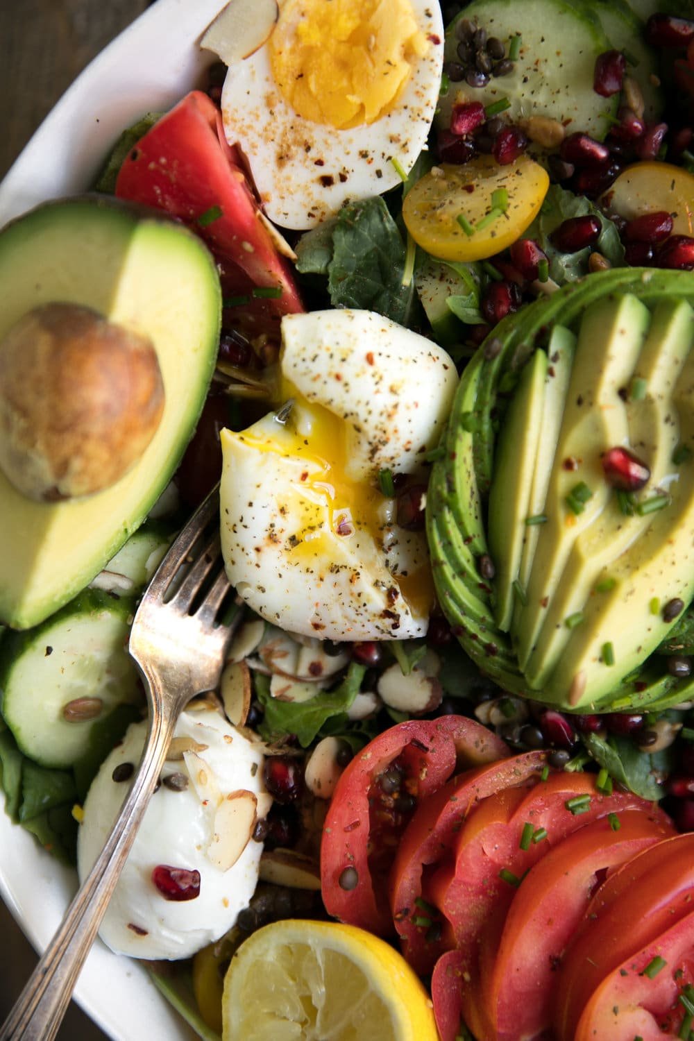 Breakfast Salad with Beluga Lentils with cracked egg