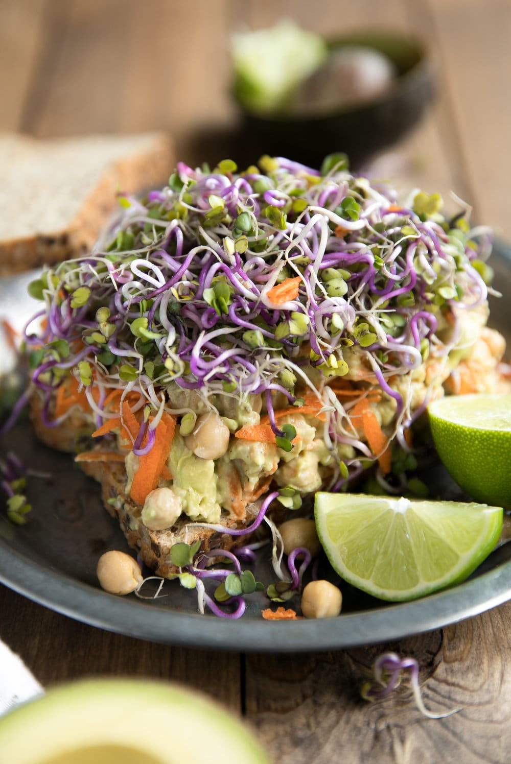 a smashed avocado chickpea sandwich