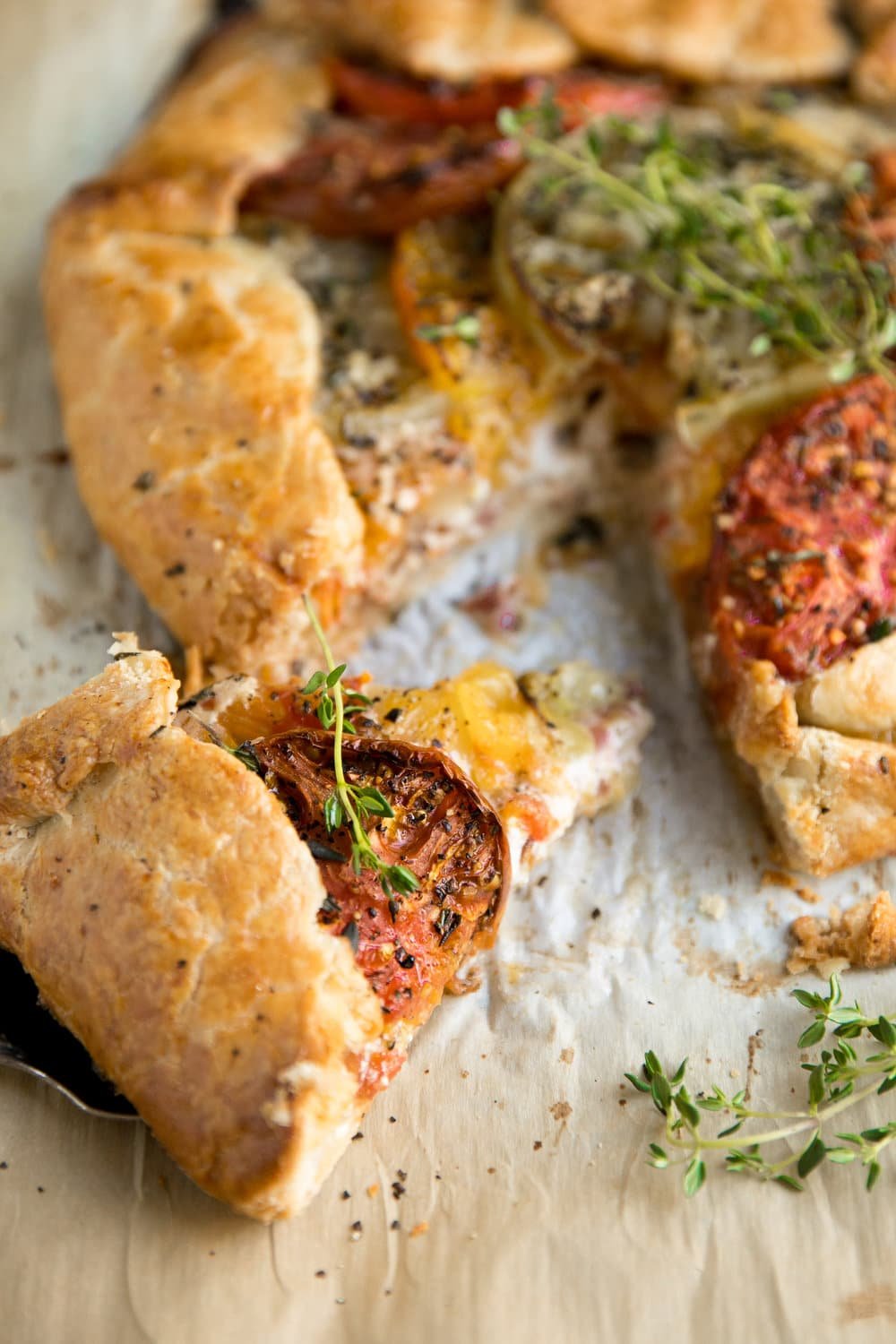 slice of Heirloom Tomato Galette with Honey and Goat Cheese