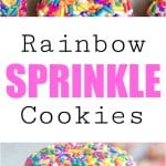rainbow colored sprinkles cover multiple cookies, with the nearest cookies in focus and the distant cookies out of focus.