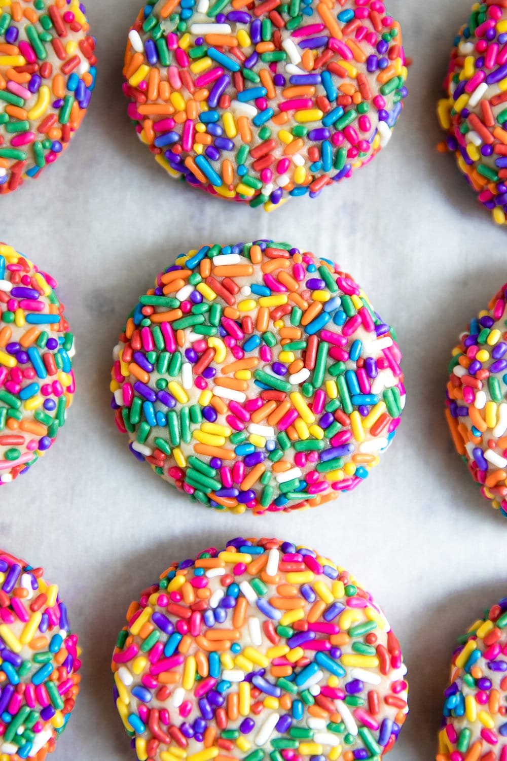 A group rainbow sprinkle cookies
