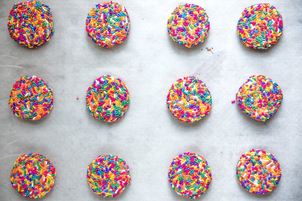 horizontal image of Rainbow Sprinkle Cookies