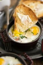 Baked Eggs in Mini Cocottes with Spinach and Prosciutto