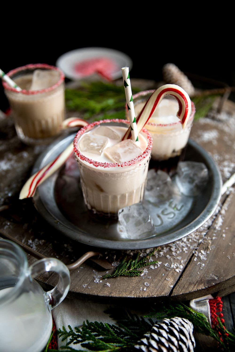 A cup of peppermint white russian on a table