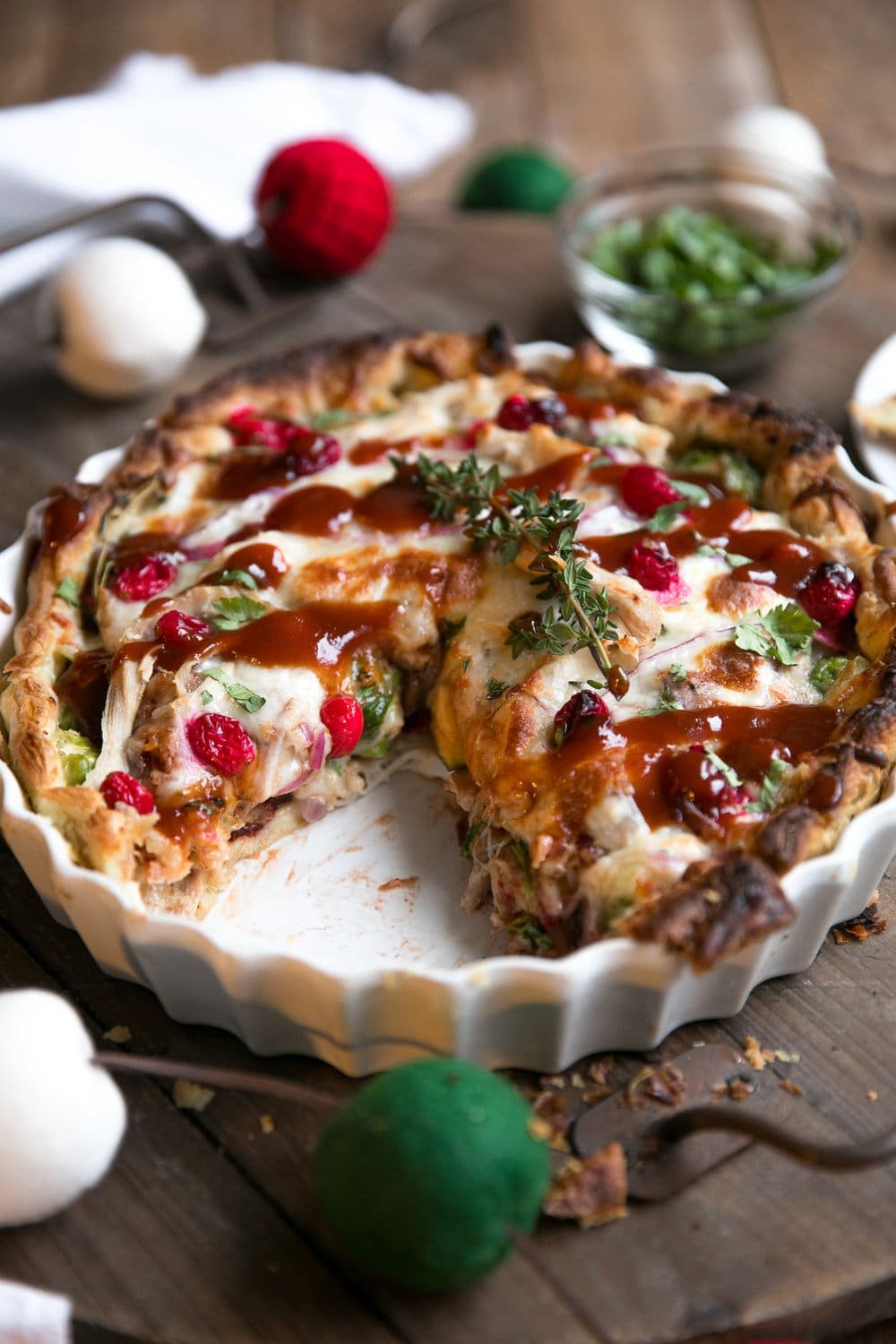 When Thanksgiving leftovers, bbq pizza, and pie make a baby you get this (better than Thanksgiving dinner) Cranberry BBQ Thanksgiving Leftovers Turkey Pizza Pie.