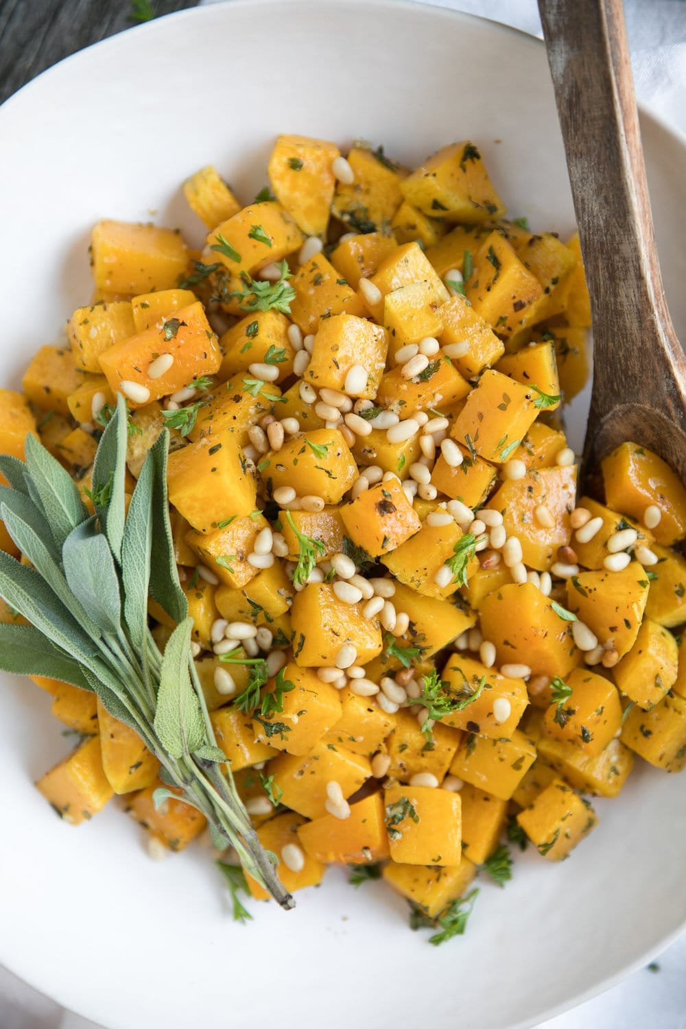 Easy 5 Ingredient Herb Roasted Butternut Squash with Pine Nuts
