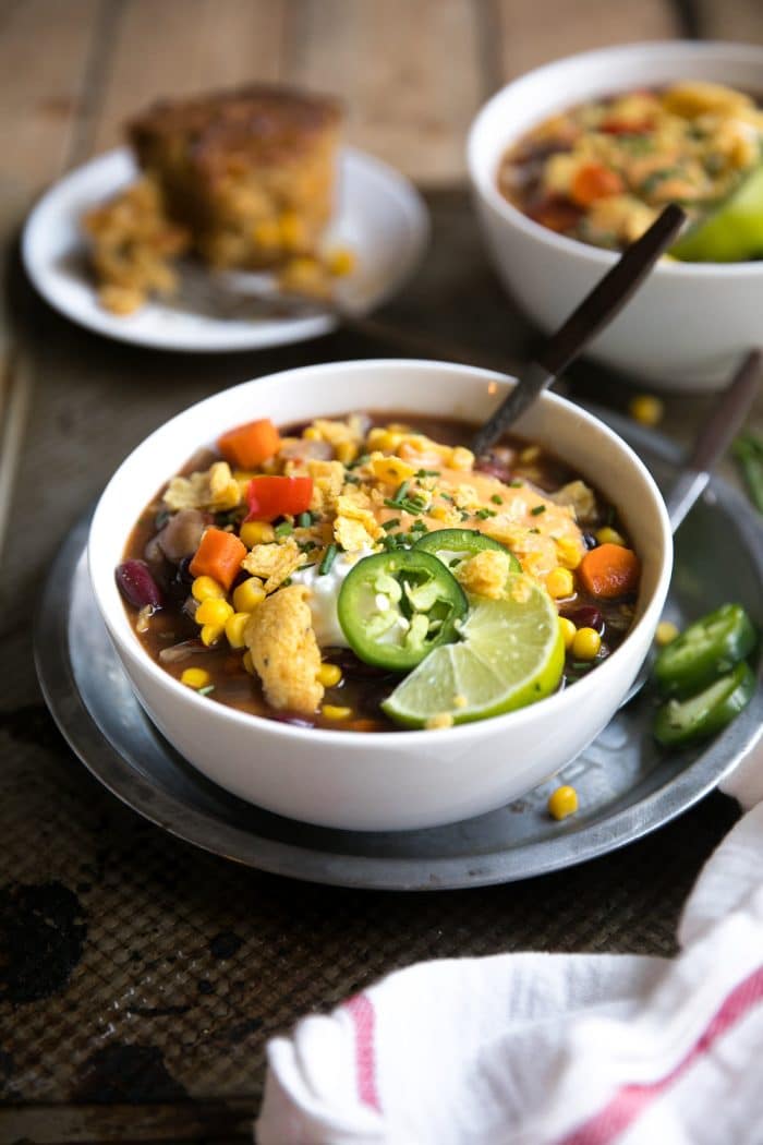 Slow Cooker Vegetarian Chili with Baked Beans