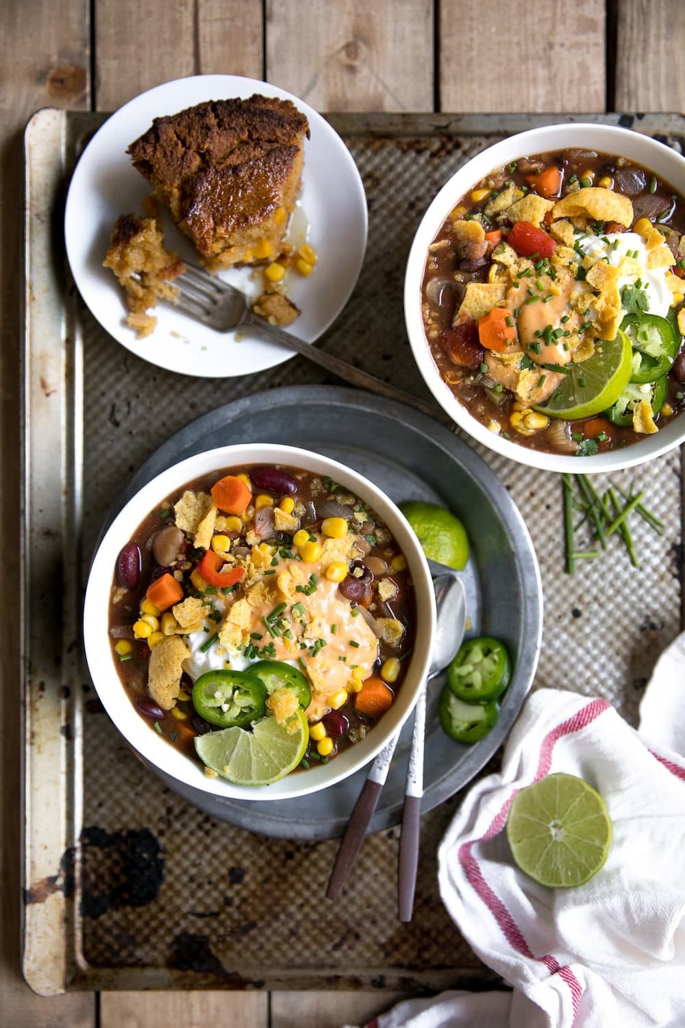 Bowls filled with slow cooker vegetarian chili