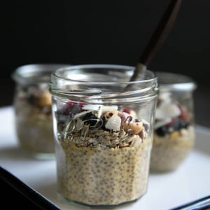 A cup on a table, with Butternut Squash Chia Pudding