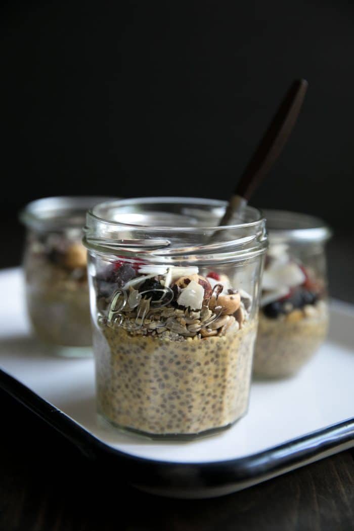 A cup on a table, with Butternut Squash Chia Pudding