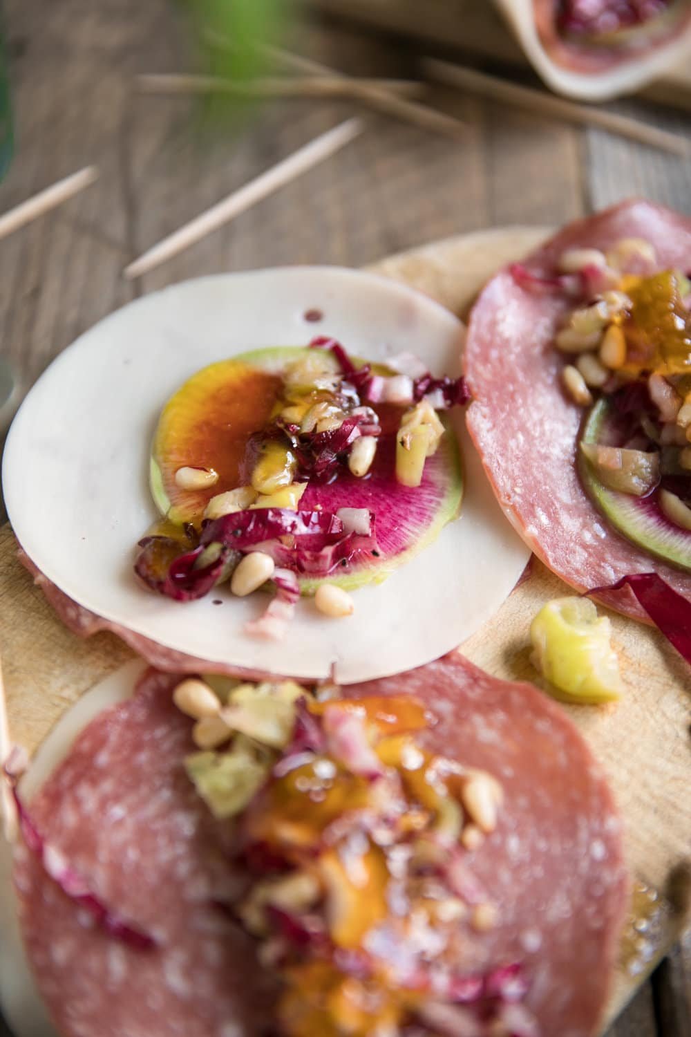 Ready in under 15 minutes, these Soppressata and Radish Provolone Cones make the perfect holiday snack or appetizer