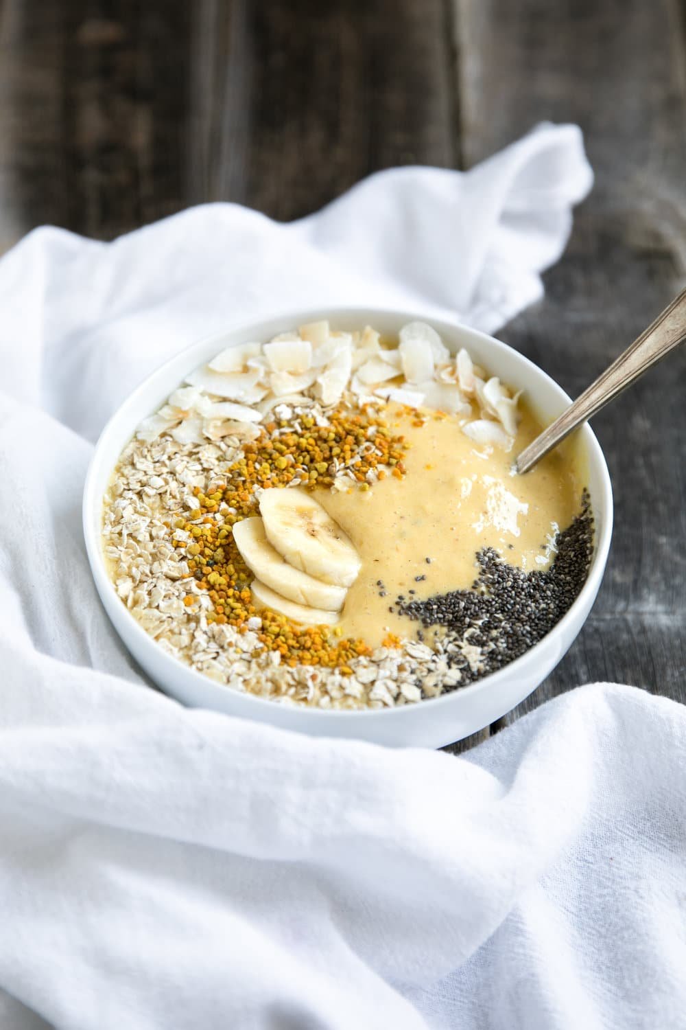 Banana Mango Smoothie Bowls with Bee Pollen and Turmeric