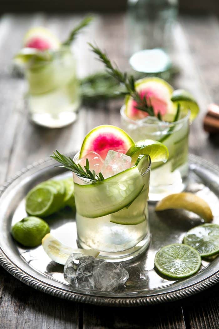 Cucumber Rosemary Gin and Tonic. Easy Cucumber, Rosemary, and Watermelon Radish Gin & Tonic (aka "The Drunk Cucumber) 