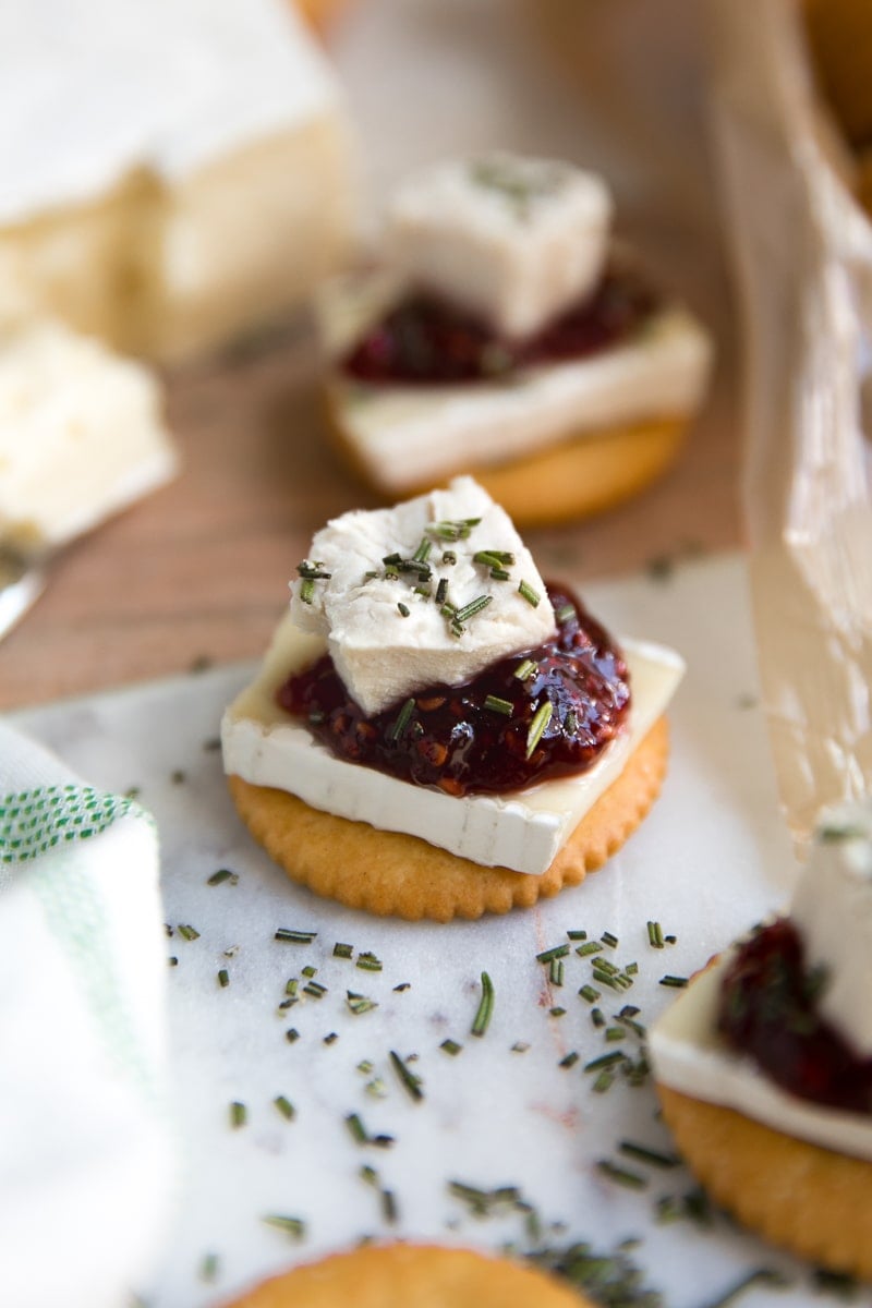 RITZ, Brie, and Jam Cracker Bites. RITZ, Brie, Chicken, and Jam Cracker Bites with Rosemary