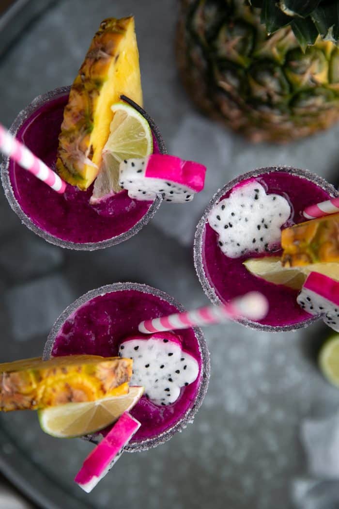 margarita with dragon fruit, lime and pineapple