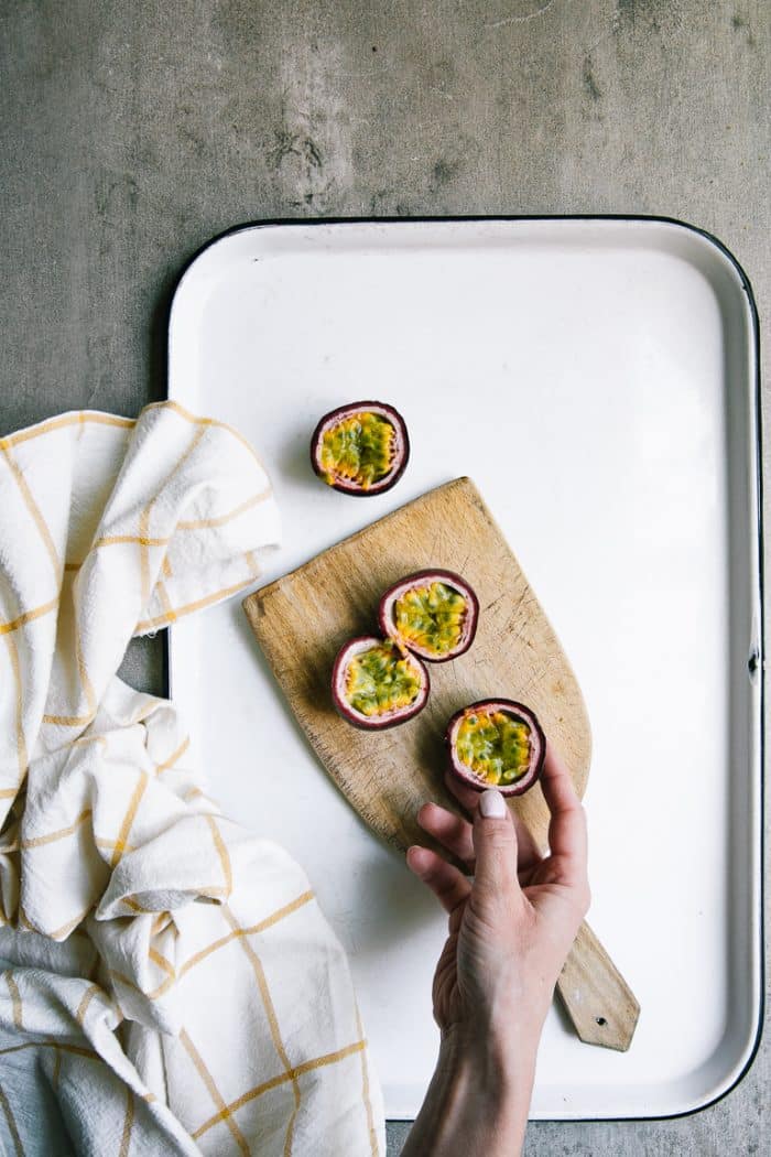 passion fruit on cutting board