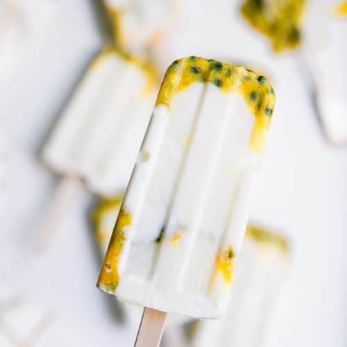 A passion Fruit and Yogurt popsicle up close