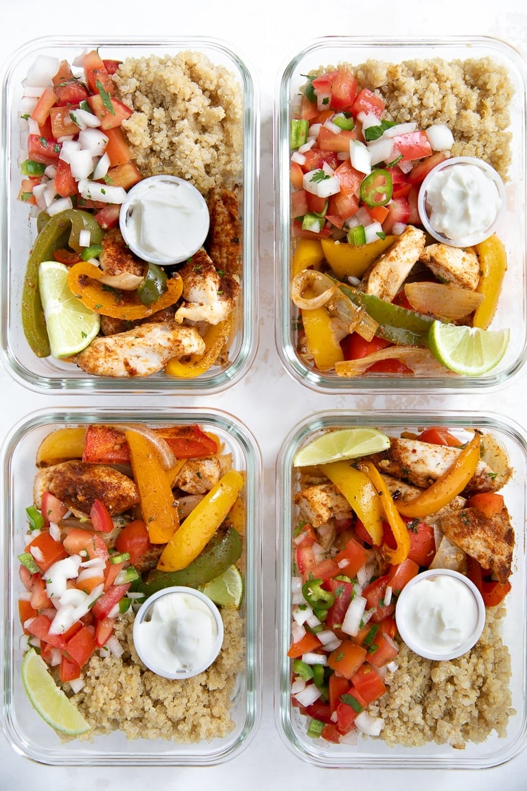 Chicken Fajita Meal Prep Lunch Bowls + Cilantro Lime Quinoa