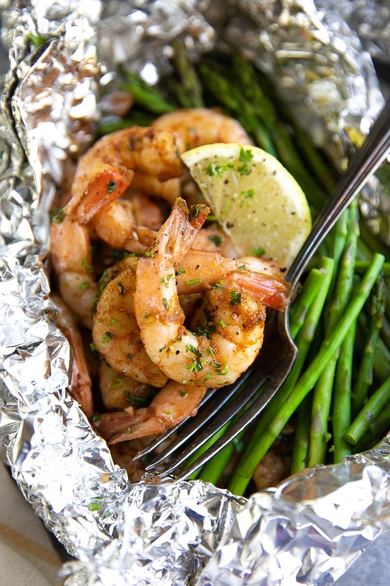 Shrimp in foil packets in cheap oven