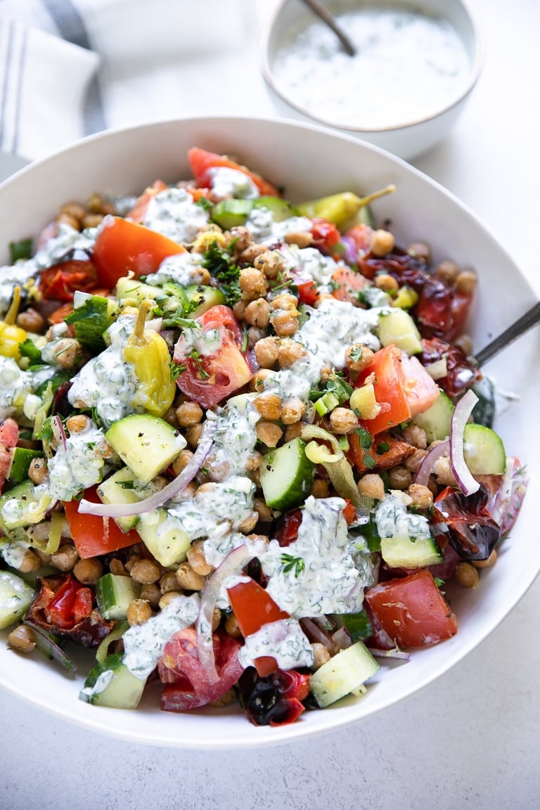 Chickpea Tomato Salad with Creamy Yogurt Dressing