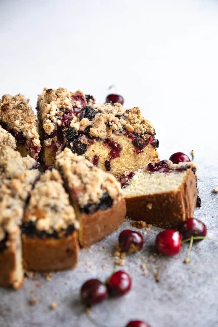 cherry coffee cake with fresh cherries