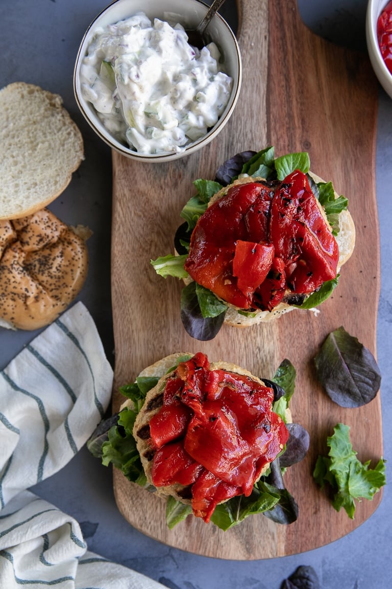 Preparing two Mediterranean Turkey Burgers