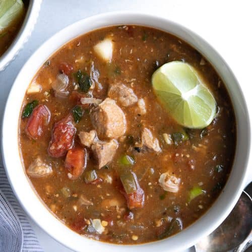 A bowl of instant pot pork green chili stew