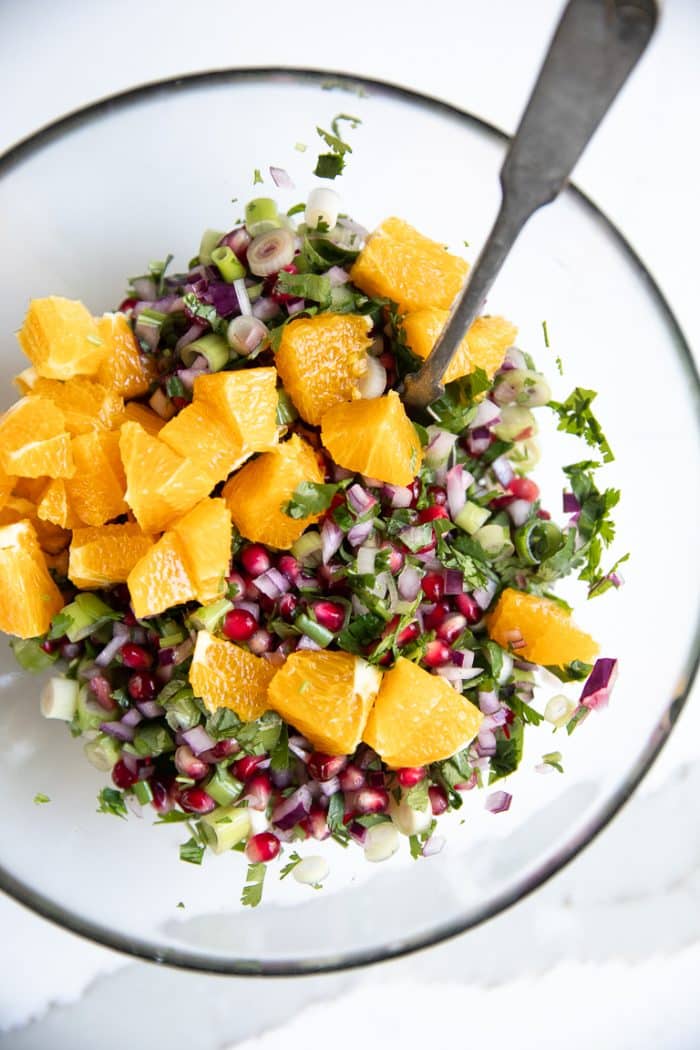 A plate full of food, with Harissa